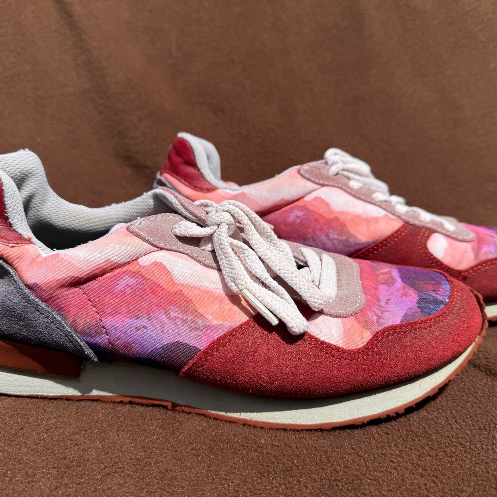 Inkkas Red and Pink Sneakers with Gradient Mountain Design